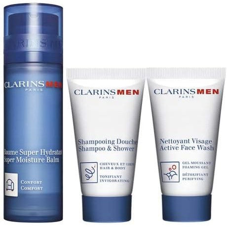 Clarins - Men Set (Super Moisture Balm 50 ml + Shampoo & Shower Gel 30 ml + Active Face Wash 30 ml ) - Face at Beyond Polish