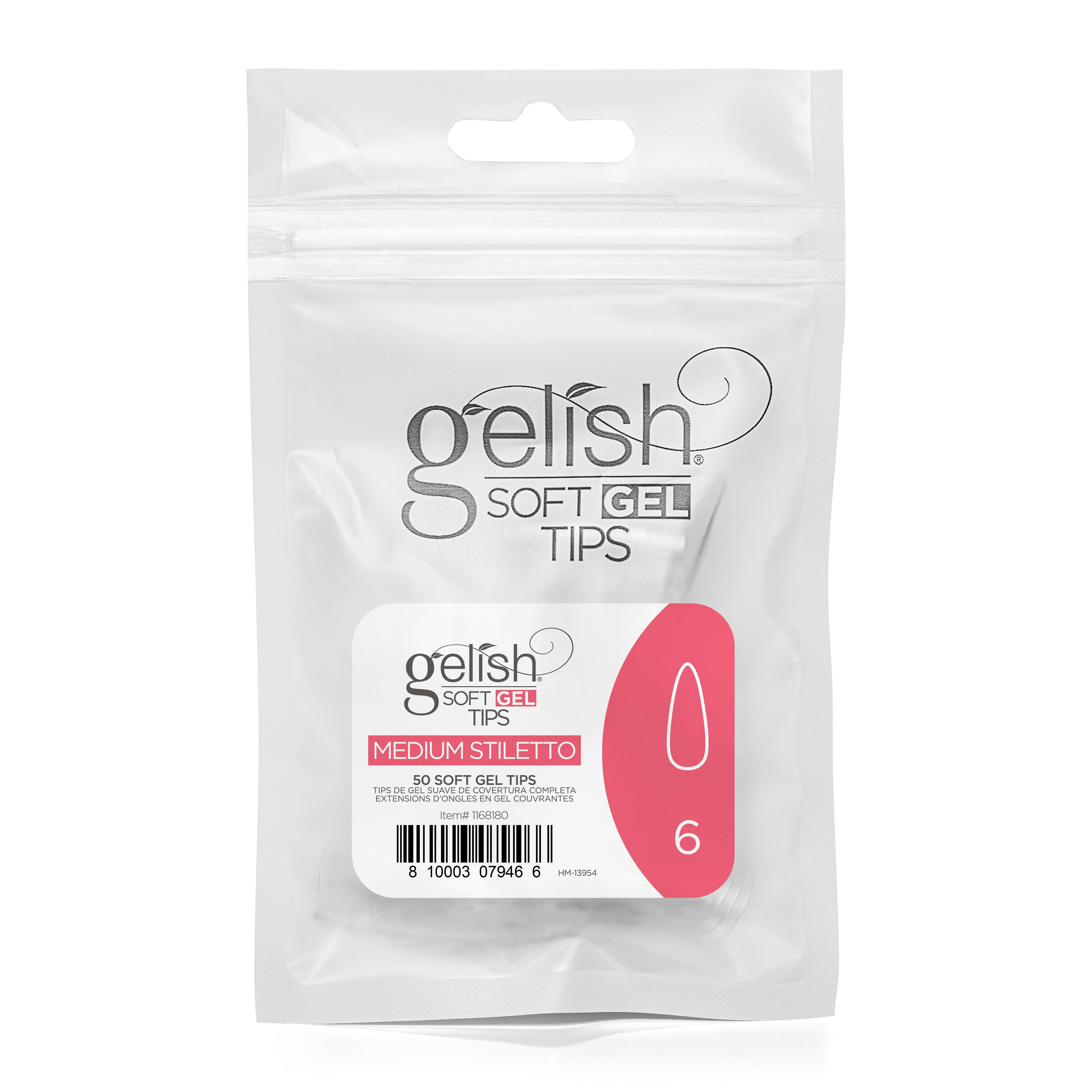 Gelish - Soft Gel Tips - Medium Stiletto Size 6 50CT Refill - Nail Extensions at Beyond Polish