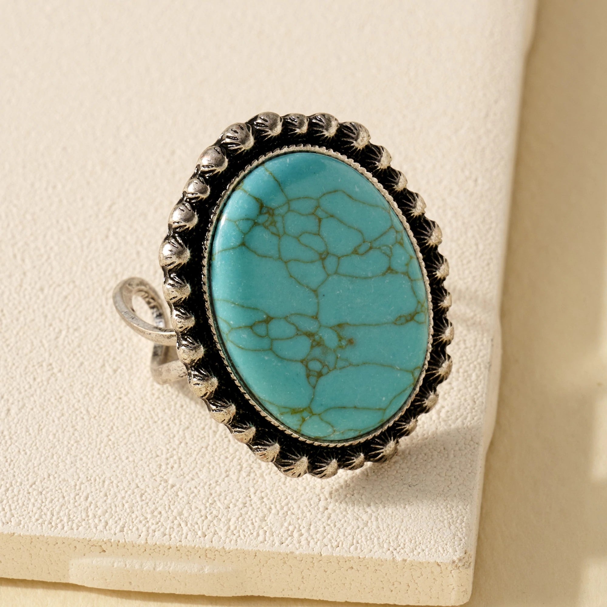 Western Oval Stone Open Ring in Teal - Rings at Beyond Polish