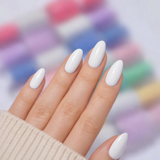 White gel manicure over DND Bottles