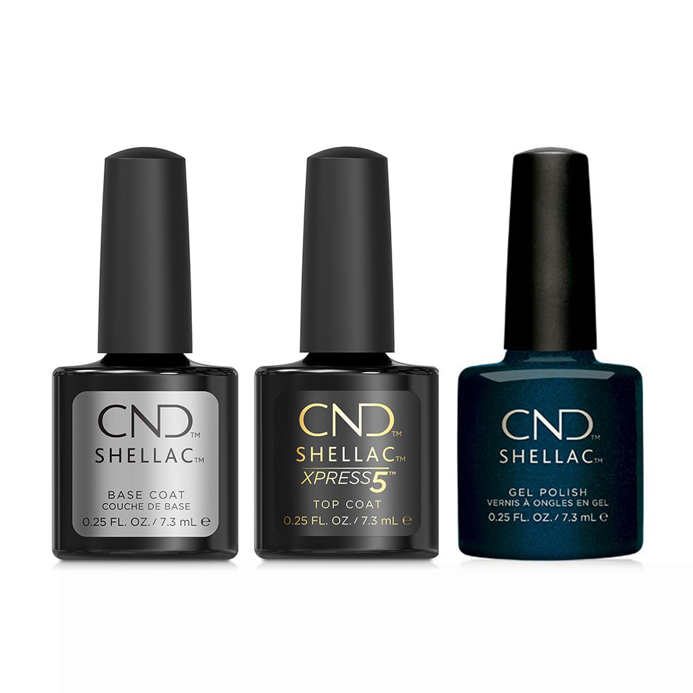 CND - Shellac Xpress5 Combo - Base, Top & Midnight Swim (0.25 oz) - Gel Polish at Beyond Polish