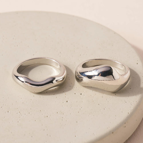 Chunky Ring Set In Silver