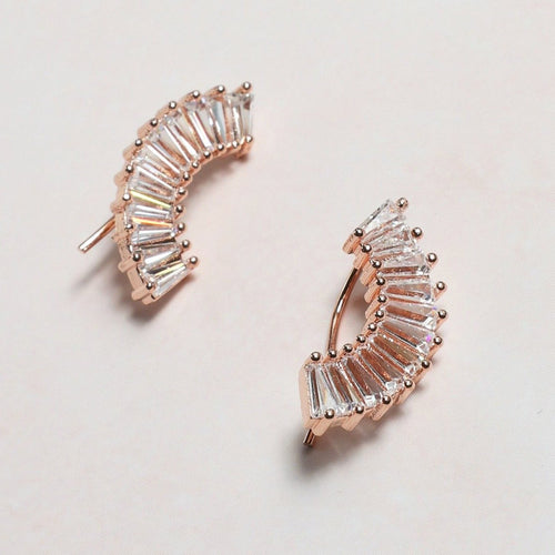 Crystal Crescent Gold Plated Stud Earrings
