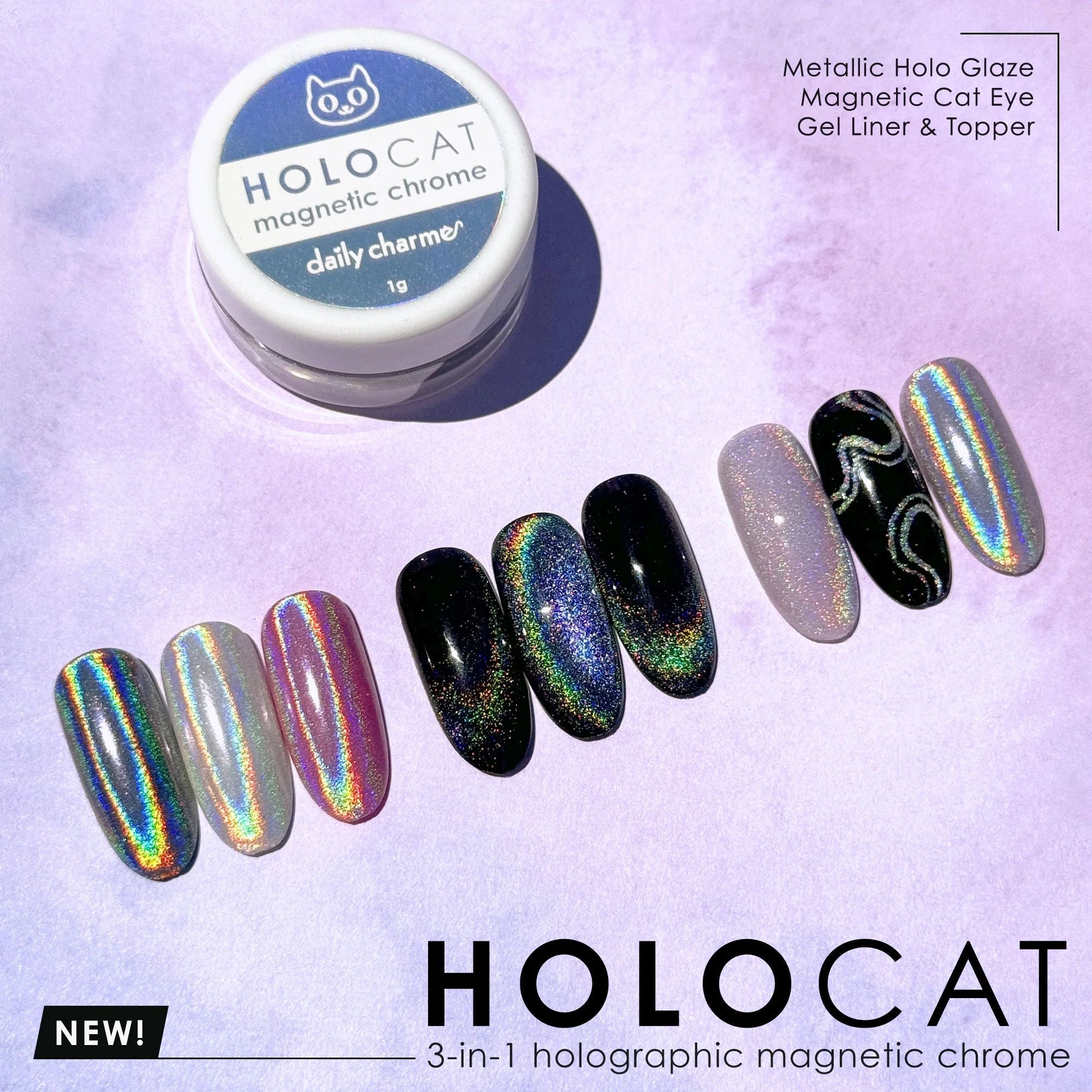 Daily Charme - 3-In-1 Holocat Magnetic Chrome Powder - Nail Art at Beyond Polish