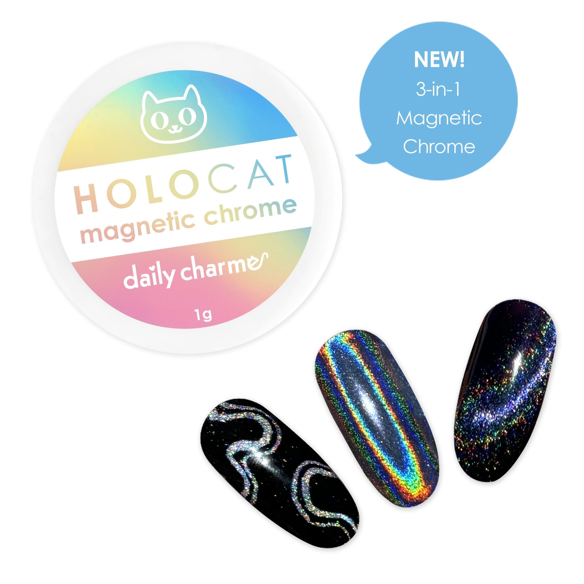 Daily Charme - 3-In-1 Holocat Magnetic Chrome Powder - Nail Art at Beyond Polish