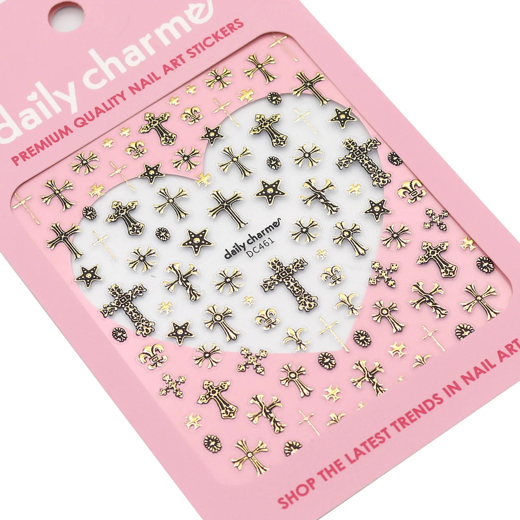 Daily Charme - 3D Embossed Nail Art Sticker - Ornate Crosses - Gold - Nail Art at Beyond Polish