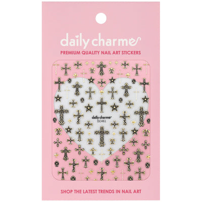 Daily Charme - 3D Embossed Nail Art Sticker - Ornate Crosses - Gold - Nail Art at Beyond Polish