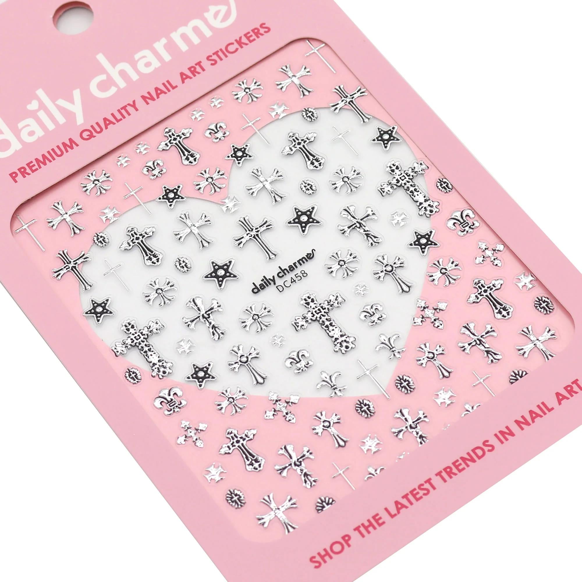 Daily Charme - 3D Embossed Nail Art Sticker - Ornate Crosses - Silver - Nail Art at Beyond Polish