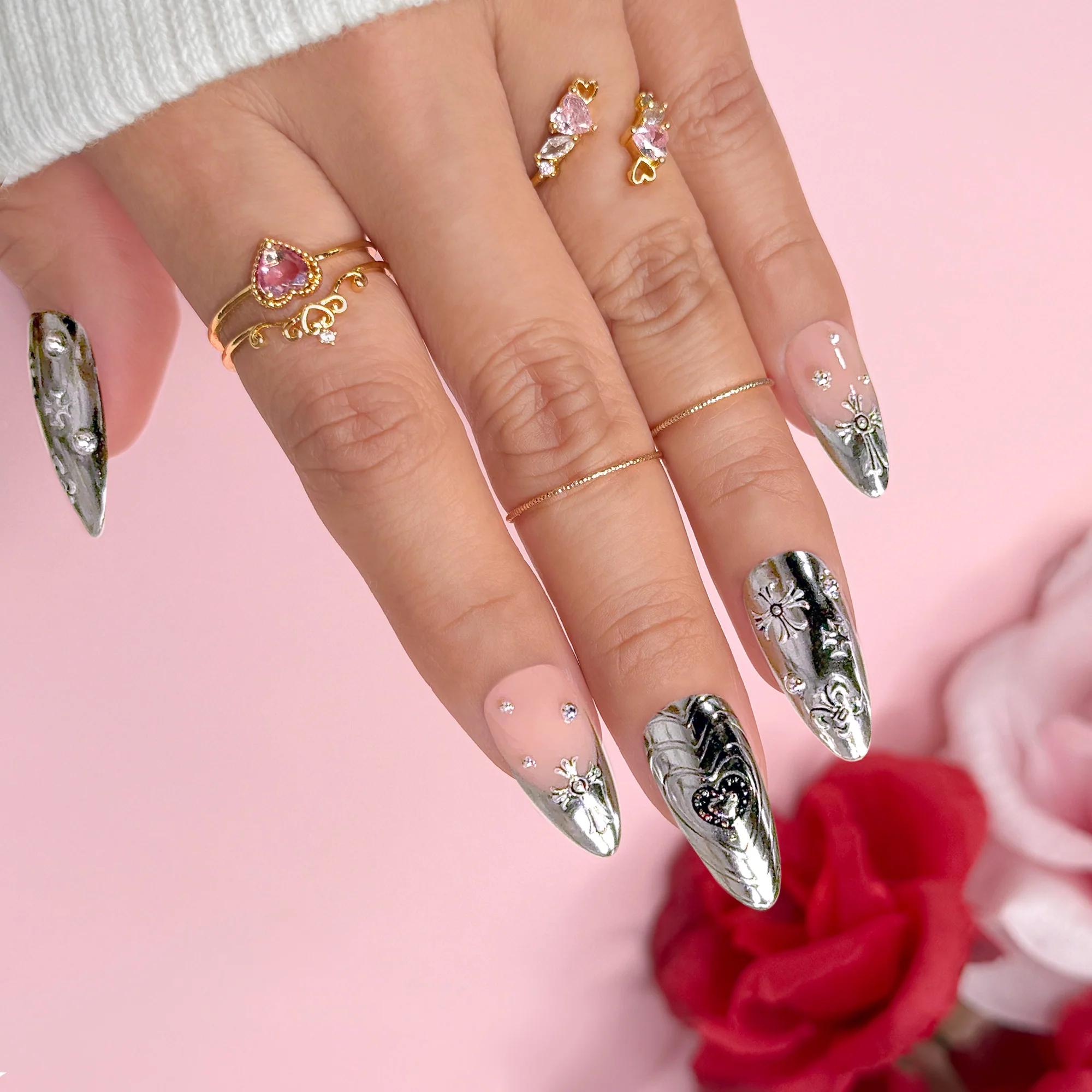 Daily Charme - 3D Embossed Nail Art Sticker - Ornate Crosses - Silver - Nail Art at Beyond Polish