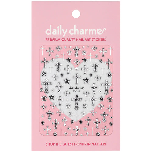 Daily Charme - 3D Embossed Nail Art Sticker - Ornate Crosses - Silver
