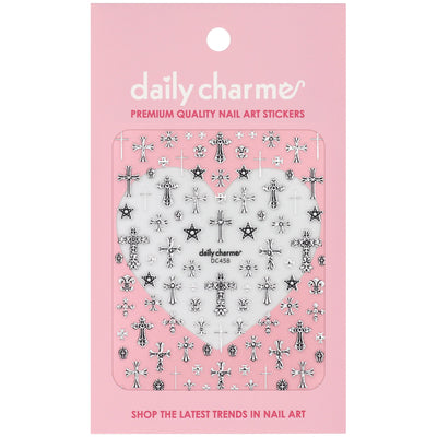 Daily Charme - 3D Embossed Nail Art Sticker - Ornate Crosses - Silver - Nail Art at Beyond Polish