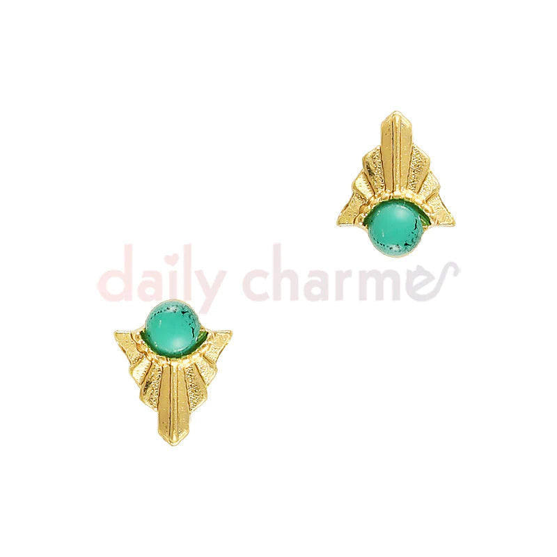Daily Charme - Art Deco Round Turquoise Gem / Gold - Nail Art at Beyond Polish