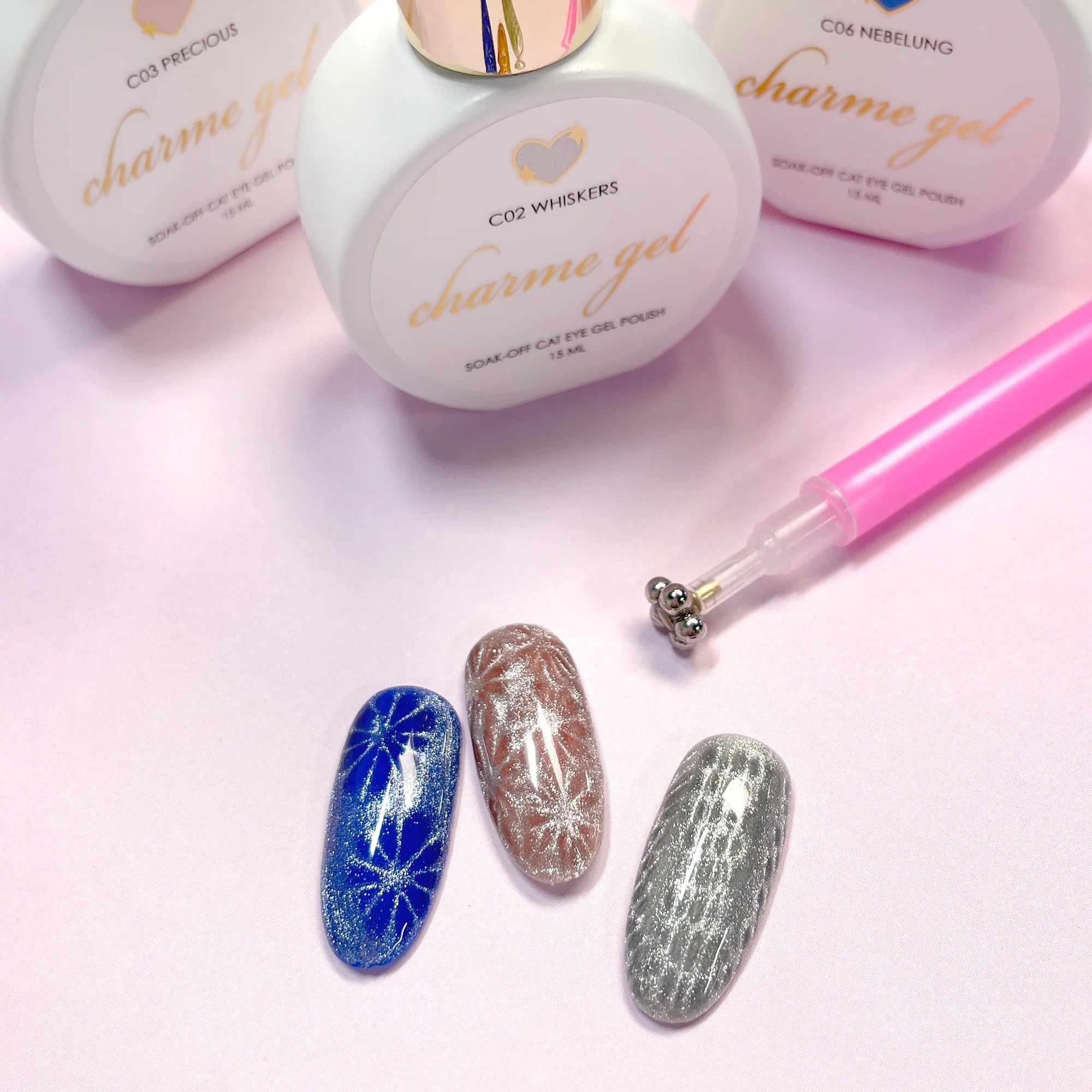 Daily Charme - Double-Sided Flower & Stripe Cat Eye Nails Magnet Pen - Manicure & Pedicure Tools at Beyond Polish