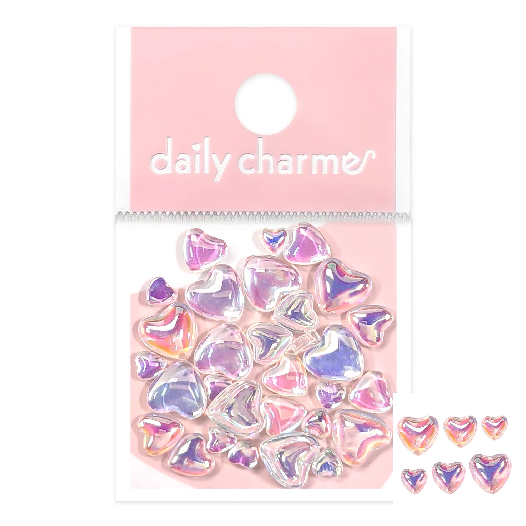 Daily Charme - Iridescent Bubble Hearts Mix - Clear AB & White - Nail Art at Beyond Polish