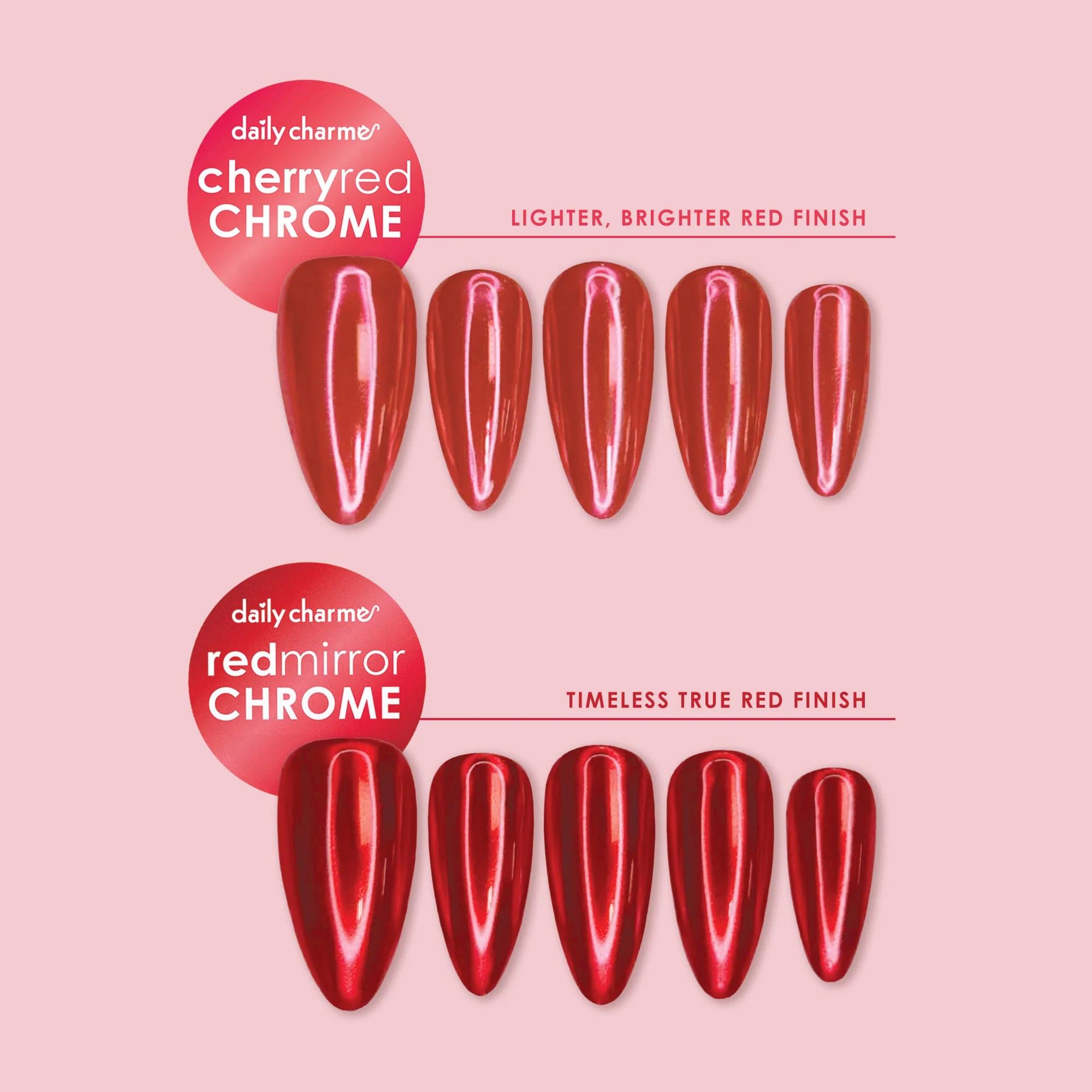 Daily Charme - Mirror Cherry Red Chrome Powder - Nail Art at Beyond Polish