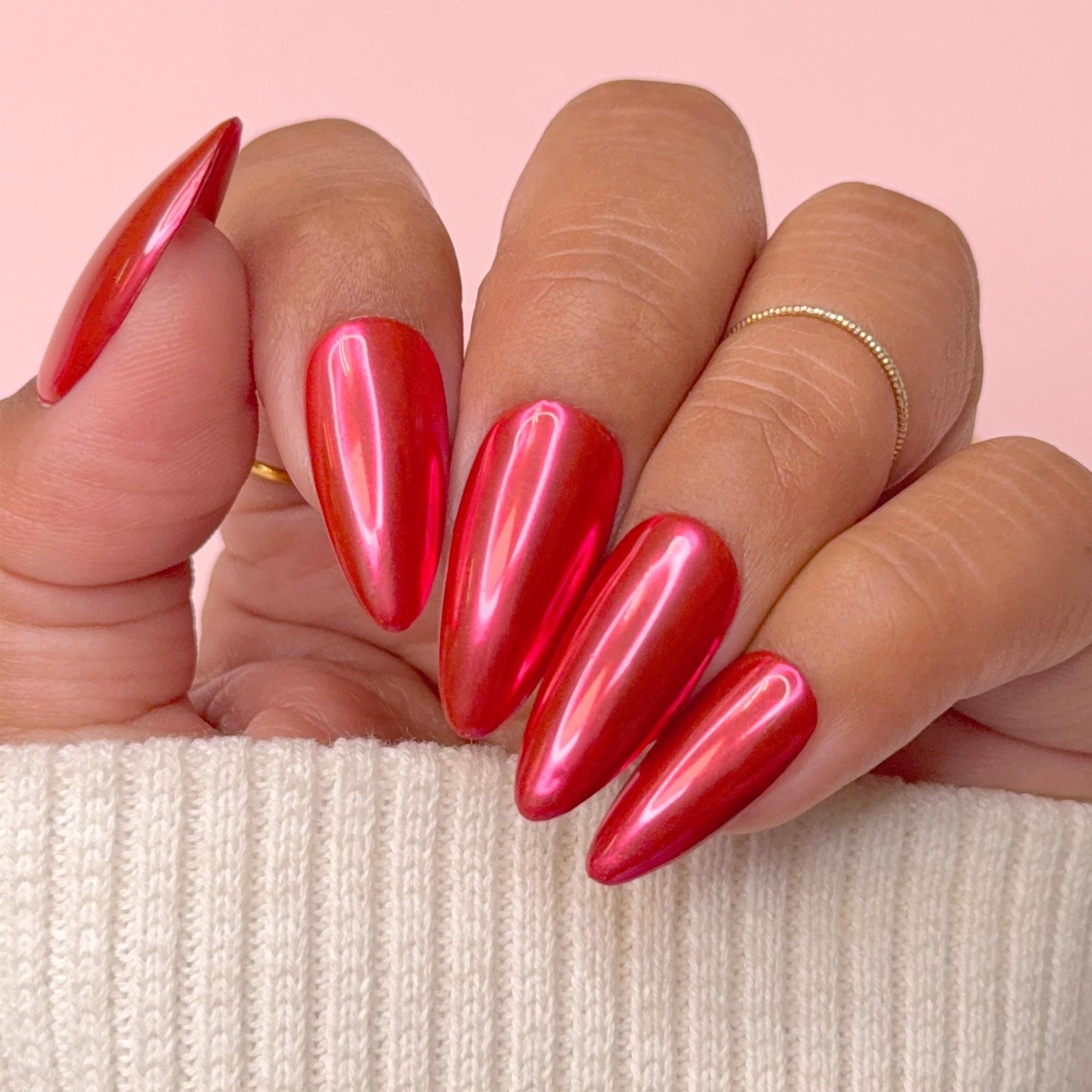 Daily Charme - Mirror Cherry Red Chrome Powder - Nail Art at Beyond Polish