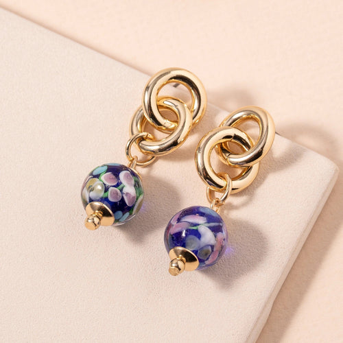 Floral Glass Bead Dangling Earrings