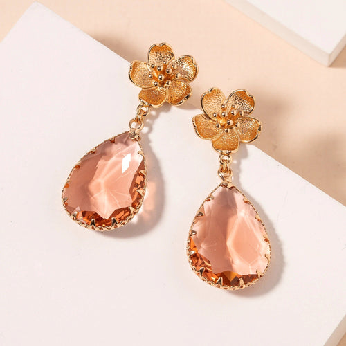 Floral Glass Stone Dangling Earrings