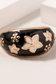 Flower Print Open Ring in Black - Rings at Beyond Polish