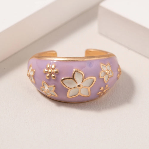 Flower Print Open Ring in Purple