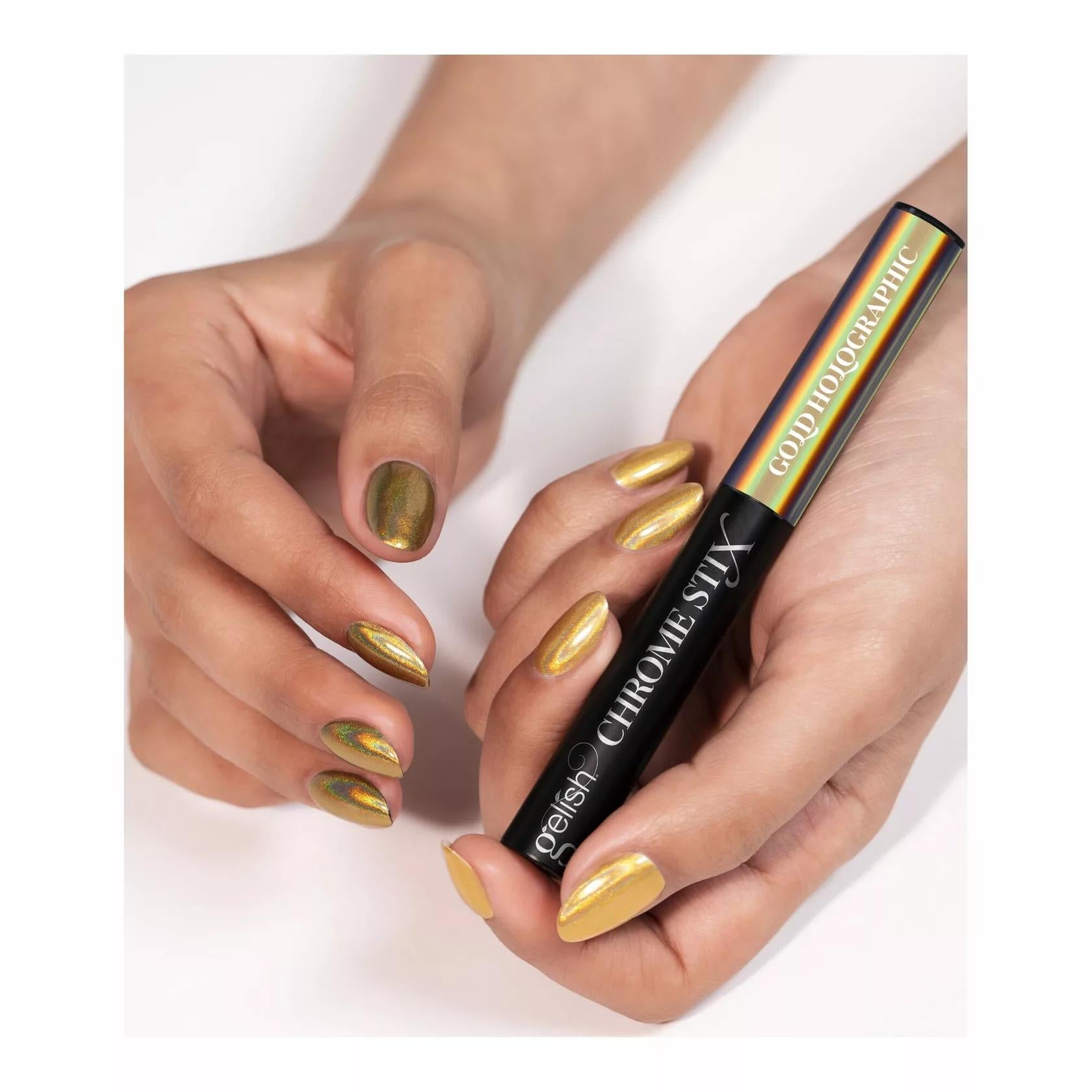 Gelish - Chrome Stix - Gold Holographic - Nail Art at Beyond Polish