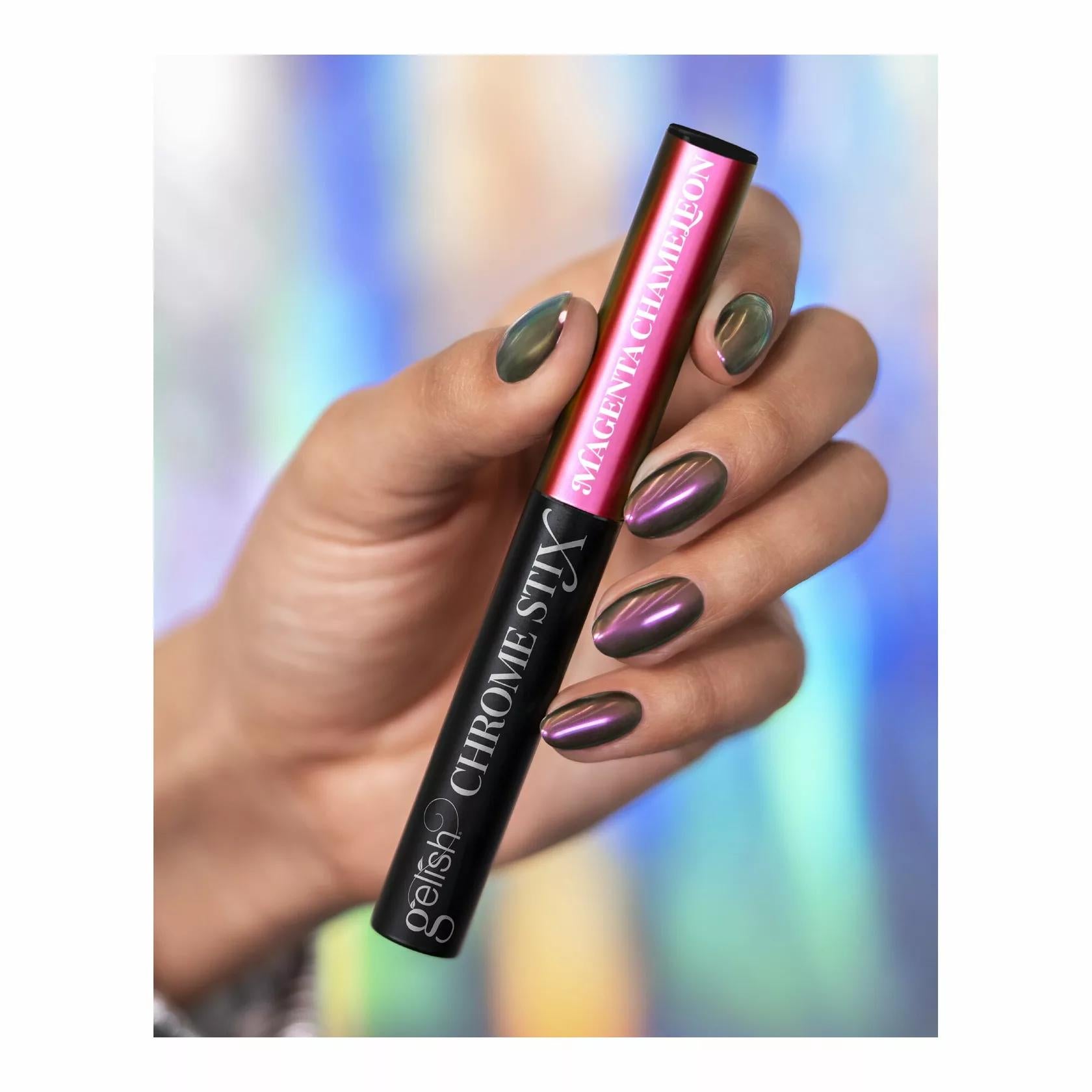 Gelish - Chrome Stix - Magenta Chameleon - Nail Art at Beyond Polish