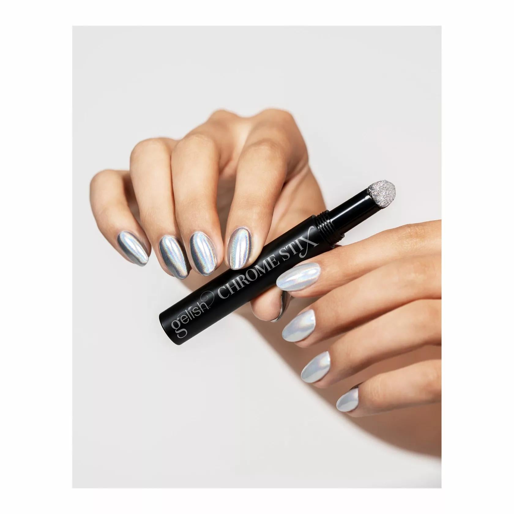 Gelish - Chrome Stix - Silver Holographic - Nail Art at Beyond Polish