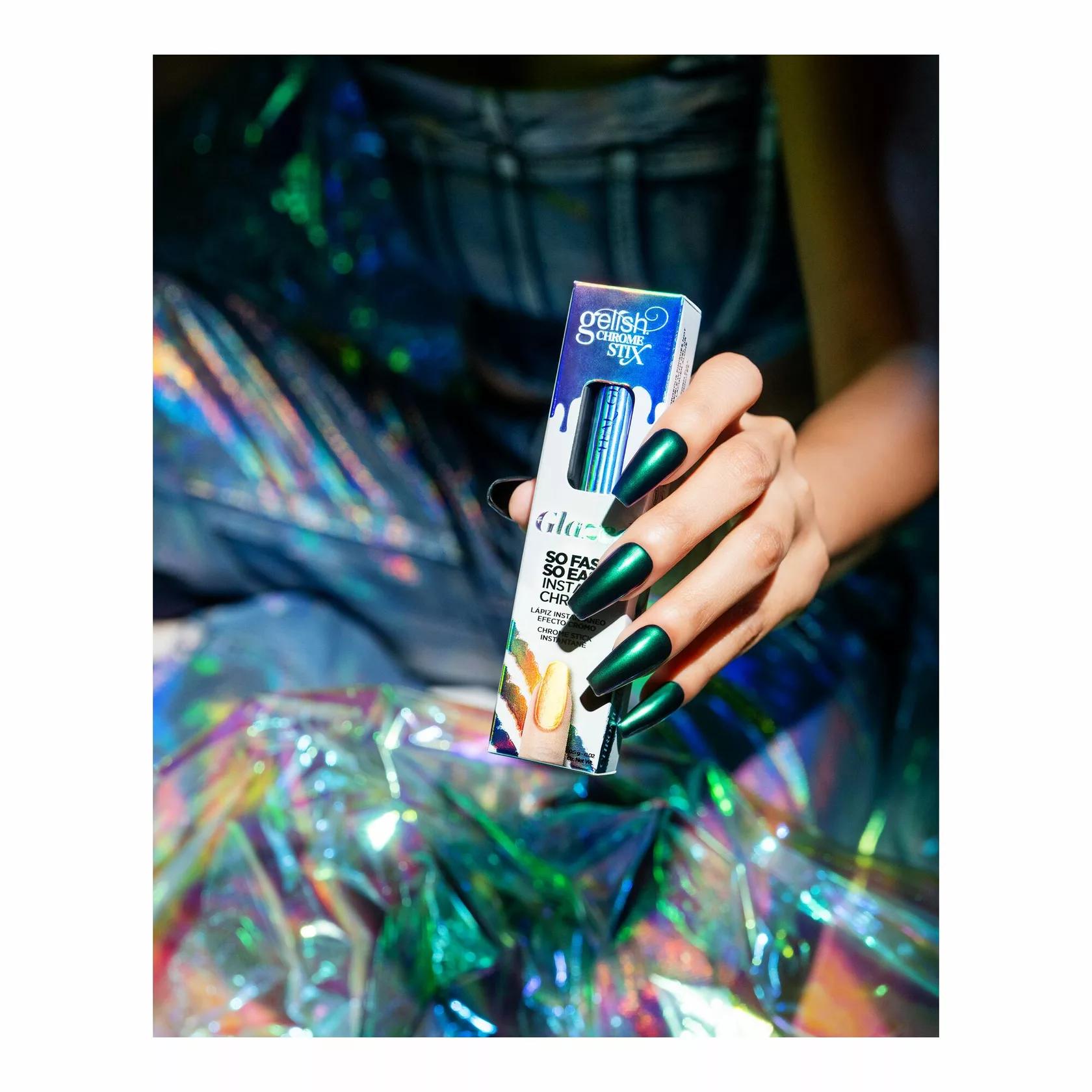 Gelish - Chrome Stix - Teal Glazed - Nail Art at Beyond Polish