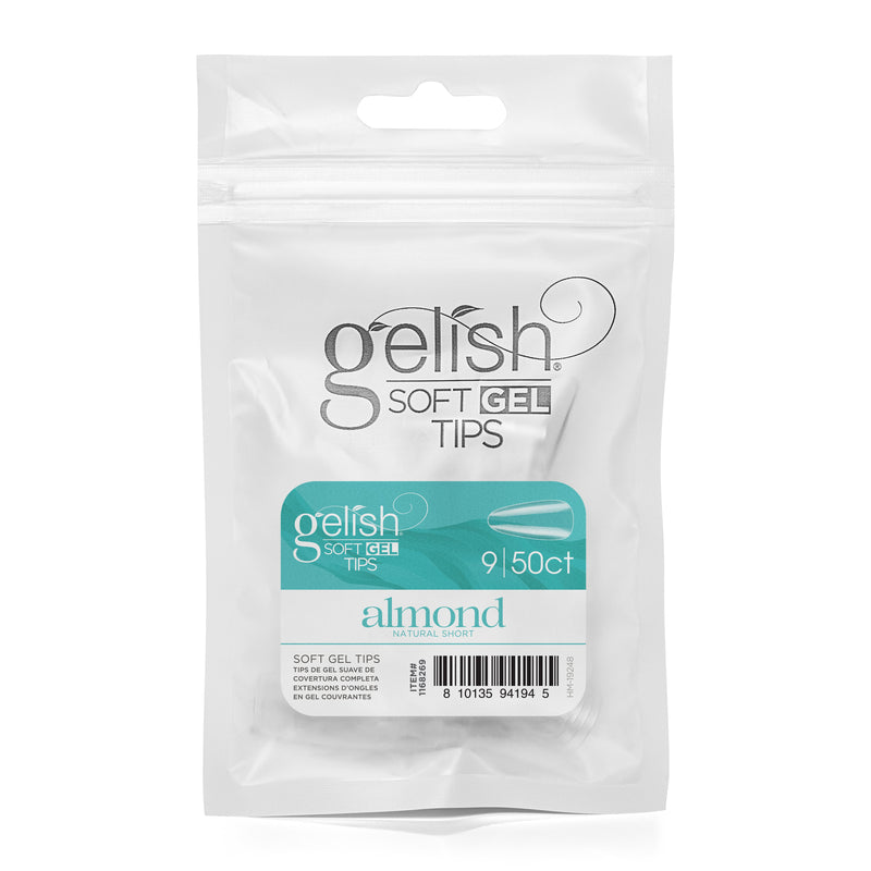 Gelish - Soft Gel Tips - Natural Short Almond size 9 50CT Refill - Nail Extensions at Beyond Polish