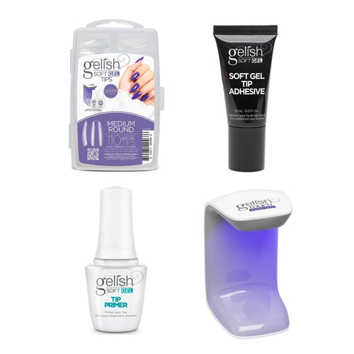 Gelish - Touch Mini Lamp, Tip Primer, Adhesive Tube, & Soft Gel Tips - MEDIUM ROUND
