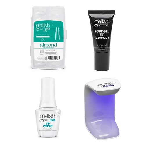 Gelish - Touch Mini Lamp, Tip Primer, Adhesive Tube, & Soft Gel Tips - Natural Medium Almond 160CT