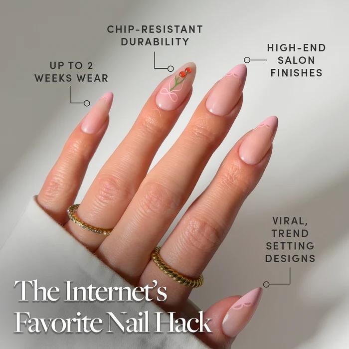 Glamnetic - Press On - Press On - Cherry Bow - Medium Almond - Nail Extensions at Beyond Polish