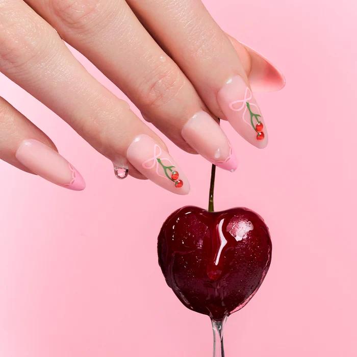 Glamnetic - Press On - Press On - Cherry Bow - Medium Almond - Nail Extensions at Beyond Polish