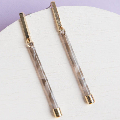 Gray Resin Bar Drop Earrings