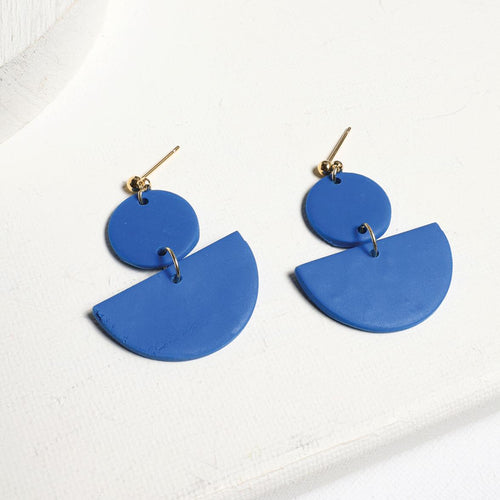 Handmade Geo Clay Earrings in Cobalt