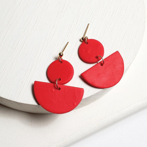 Handmade Geo Clay Earrings in Red