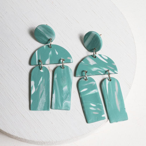 Handmade Marbled Clay Earrings in Seafoam