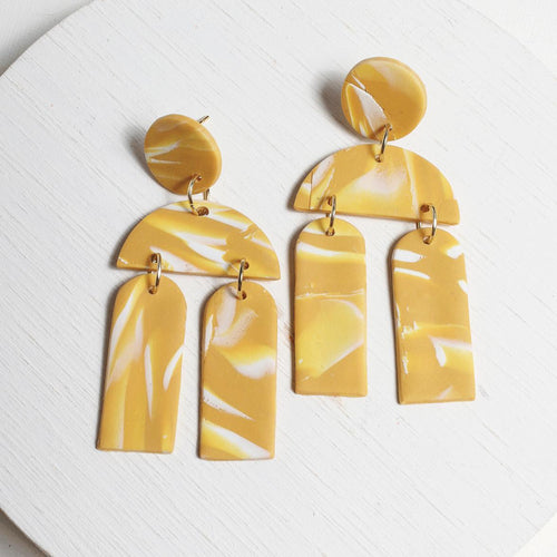 Handmade Marbled Clay Earrings in Yellow