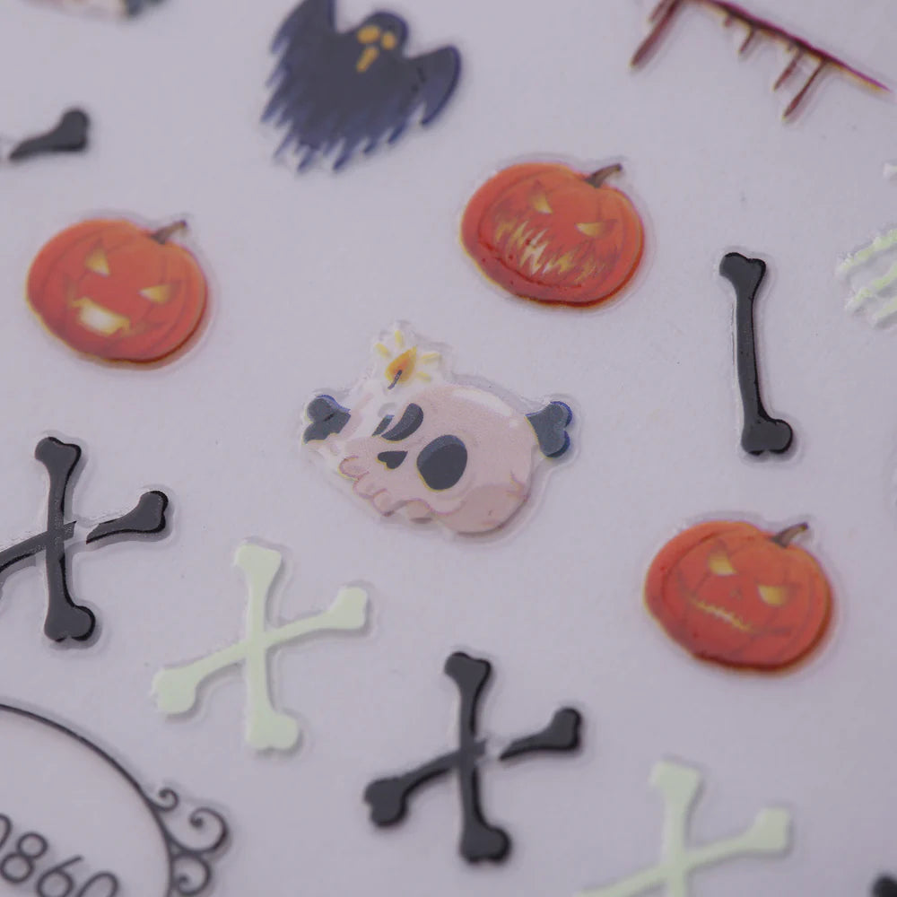 Maniology - Nail Art Stickers - Glow In The Dark - Bones & Pumpkins #TH0860 - Nail Art at Beyond Polish