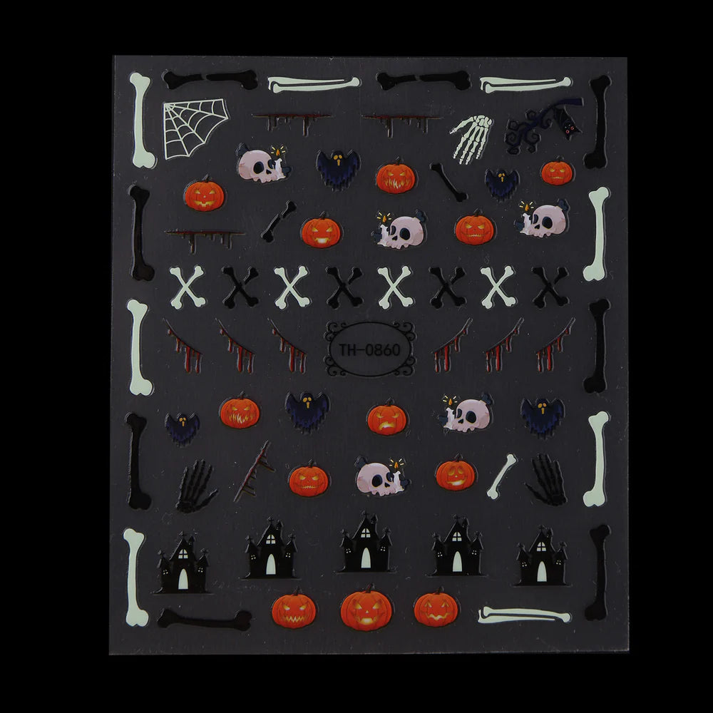 Maniology - Nail Art Stickers - Glow In The Dark - Bones & Pumpkins #TH0860 - Nail Art at Beyond Polish
