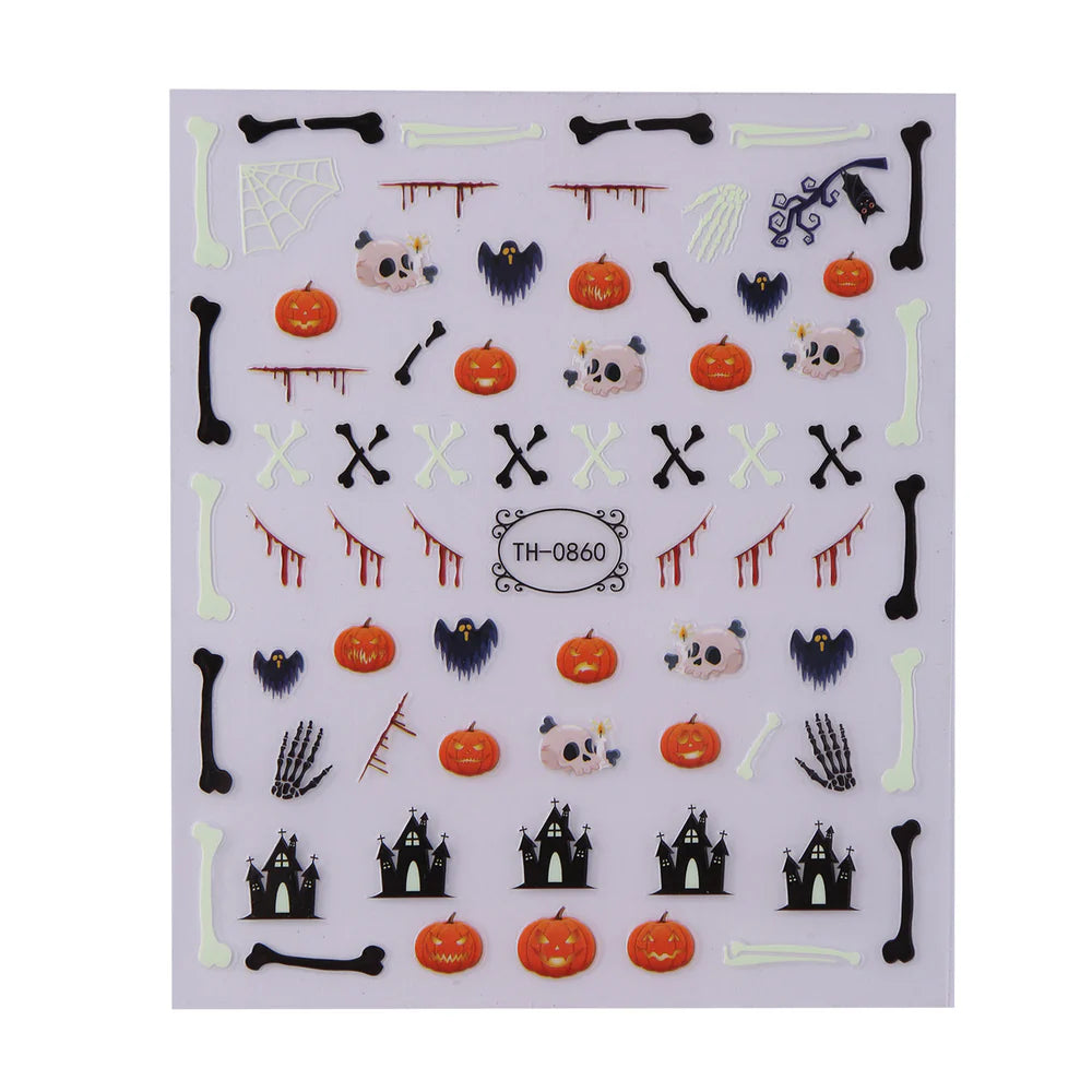 Maniology - Nail Art Stickers - Glow In The Dark - Bones & Pumpkins #TH0860 - Nail Art at Beyond Polish