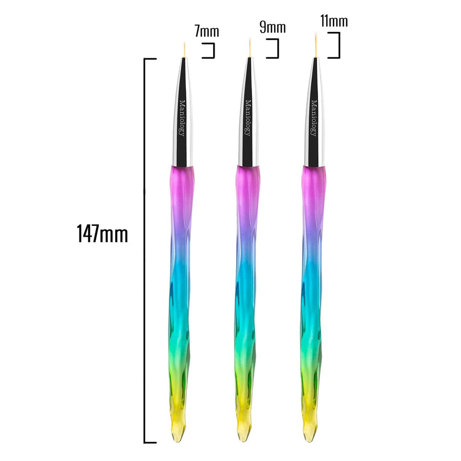 Maniology - Nail Tool - 3pc Detailing Brush Set w/ Rainbow Gradient Acrylic Handles - Manicure & Pedicure Tools at Beyond Polish