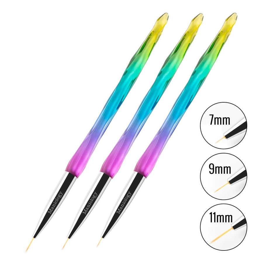 Maniology - Nail Tool - 3pc Detailing Brush Set w/ Rainbow Gradient Acrylic Handles - Manicure & Pedicure Tools at Beyond Polish