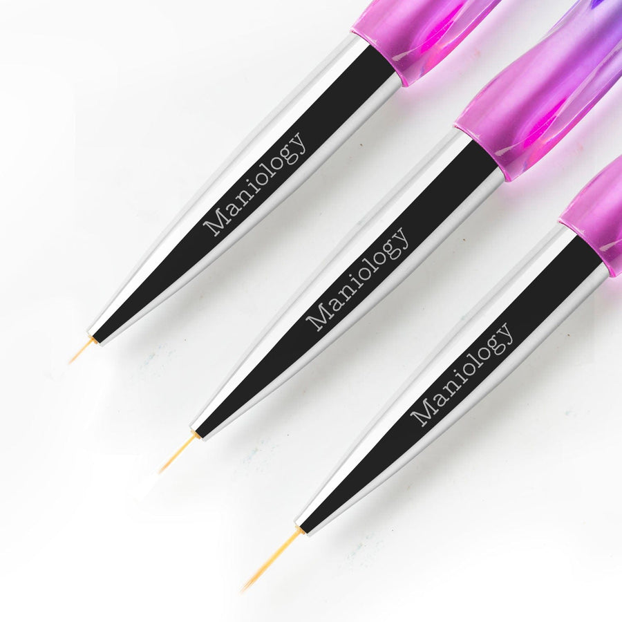 Maniology - Nail Tool - 3pc Detailing Brush Set w/ Rainbow Gradient Acrylic Handles - Manicure & Pedicure Tools at Beyond Polish