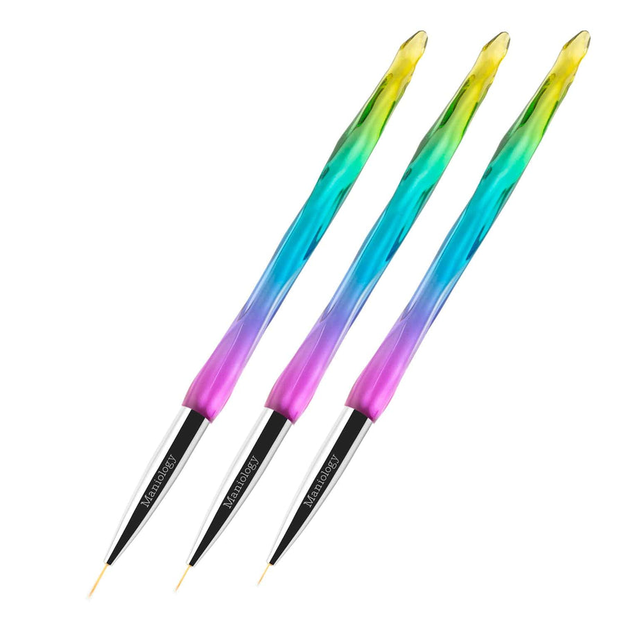 Maniology - Nail Tool - 3pc Detailing Brush Set w/ Rainbow Gradient Acrylic Handles - Manicure & Pedicure Tools at Beyond Polish