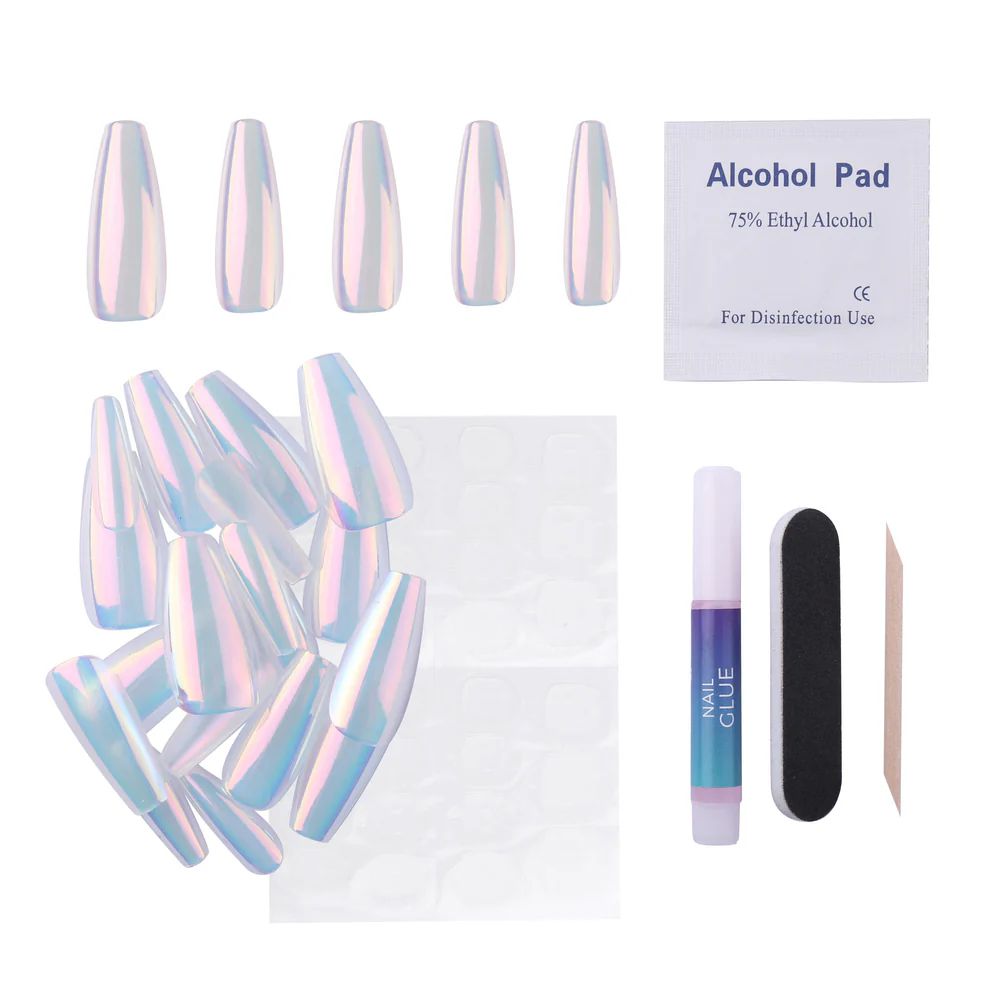 Maniology - Press On Nails - Iridescent Clear - Medium Coffin - Nail Extensions at Beyond Polish