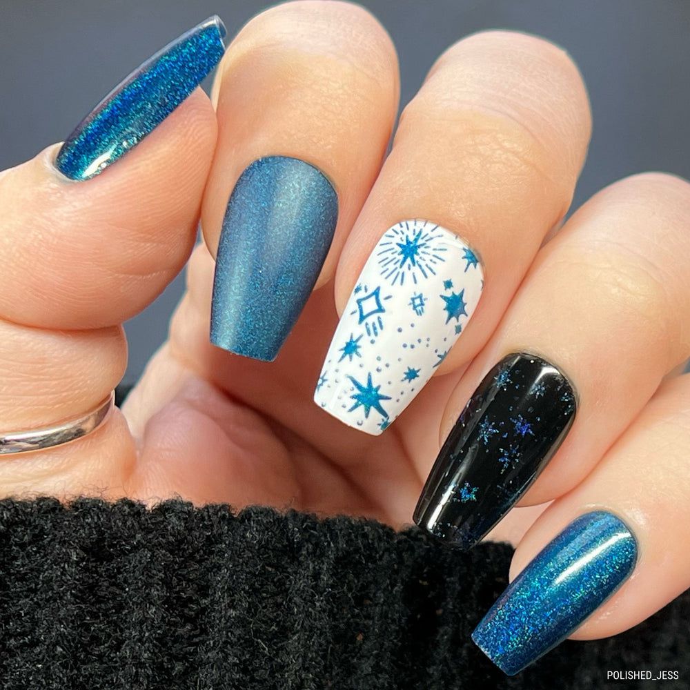 Maniology - Stamping Nail Polish - Deep Space #B505- Holographic Navy Blue - Nail Lacquer at Beyond Polish