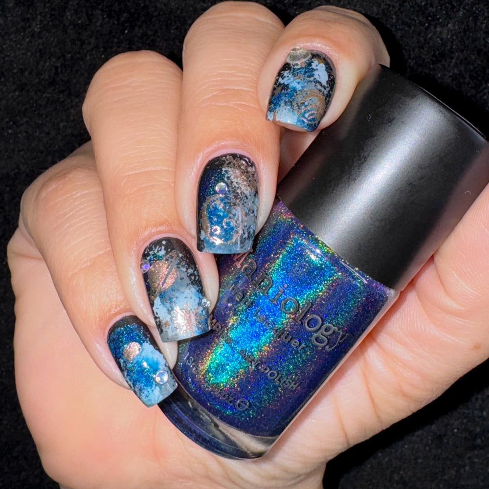 Maniology - Stamping Nail Polish - Deep Space #B505- Holographic Navy Blue - Nail Lacquer at Beyond Polish
