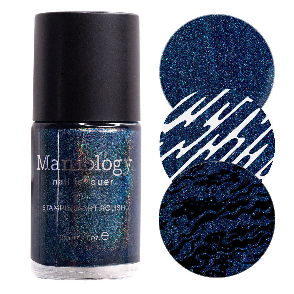 Maniology - Stamping Nail Polish - Deep Space #B505- Holographic Navy Blue - Nail Lacquer at Beyond Polish