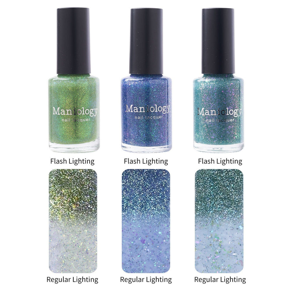 Maniology - Stamping Nail Polish - Morning Dew: 3-Piece Flakies Jelly With Reflective Glitter Nail Polish Set - Nail Lacquer at Beyond Polish